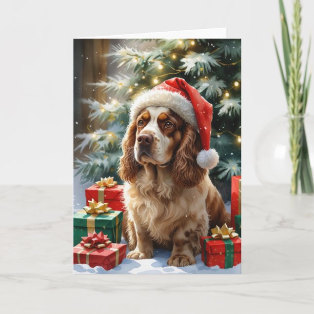 Clumber Spaniel Dog Christmas Greeting Card (Front)