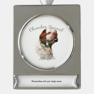 Clumber Spaniel Mum 2 Keychain Silver Plated Banner Ornament
