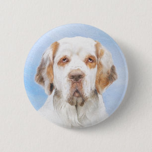 Clumber Spaniel Painting - Cute Original Dog Art 6 Cm Round Badge