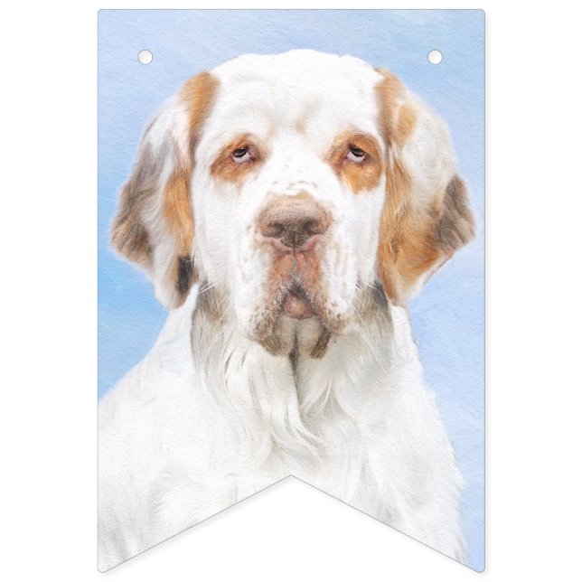 Clumber Spaniel Painting - Cute Original Dog Art Bunting (First Flag)