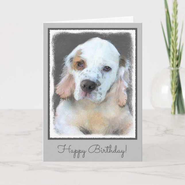 Clumber Spaniel Painting - Cute Original Dog Art Card (Front)