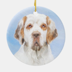 Clumber Spaniel Painting - Cute Original Dog Art Ceramic Tree Decoration