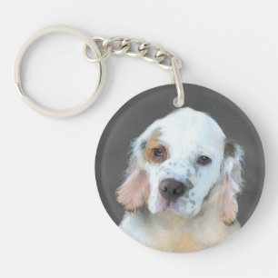 Clumber Spaniel Painting - Cute Original Dog Art Key Ring