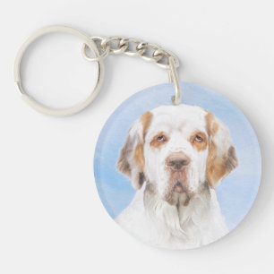 Clumber Spaniel Painting - Cute Original Dog Art Key Ring