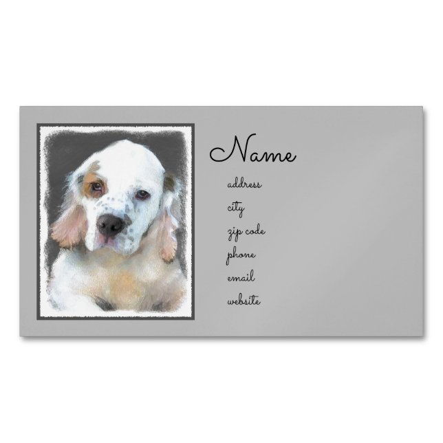 Clumber Spaniel Painting - Cute Original Dog Art Magnetic Business Card (Front)