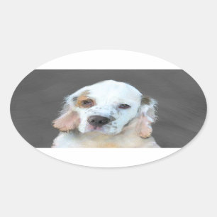 Clumber Spaniel Painting - Cute Original Dog Art Oval Sticker