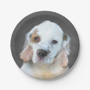 Clumber Spaniel Painting - Cute Original Dog Art Paper Plate