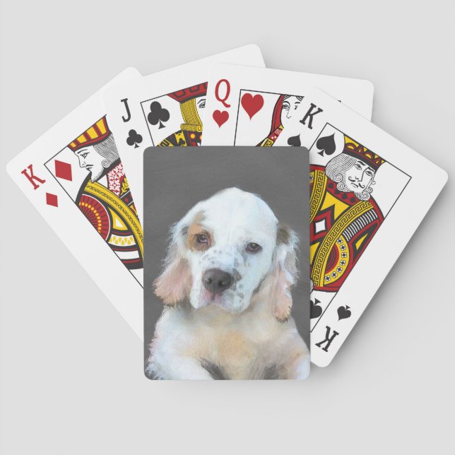 Clumber Spaniel Painting - Cute Original Dog Art Playing Cards (Back)