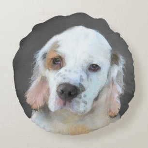 Clumber Spaniel Painting - Cute Original Dog Art Round Cushion