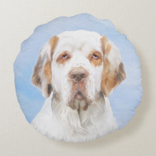 Clumber Spaniel Painting - Cute Original Dog Art Round Cushion