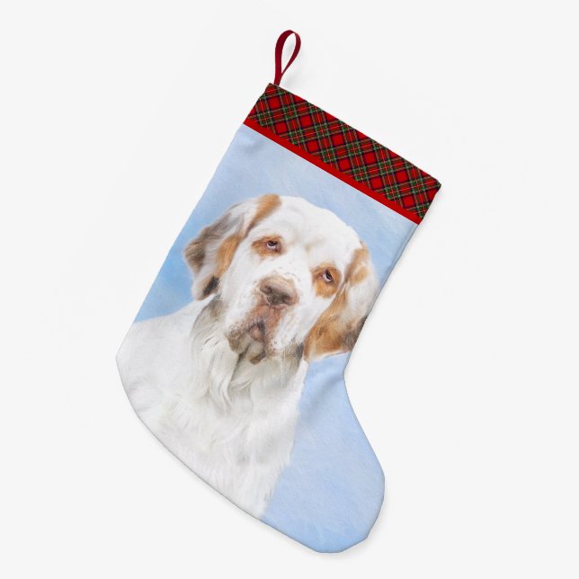 Clumber Spaniel Painting - Cute Original Dog Art Small Christmas Stocking (Front (Hanging))