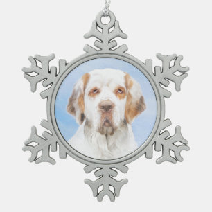 Clumber Spaniel Painting - Cute Original Dog Art Snowflake Pewter Christmas Ornament