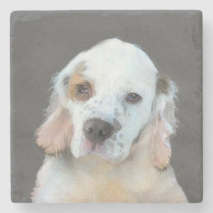 Clumber Spaniel Painting - Cute Original Dog Art Stone Coaster