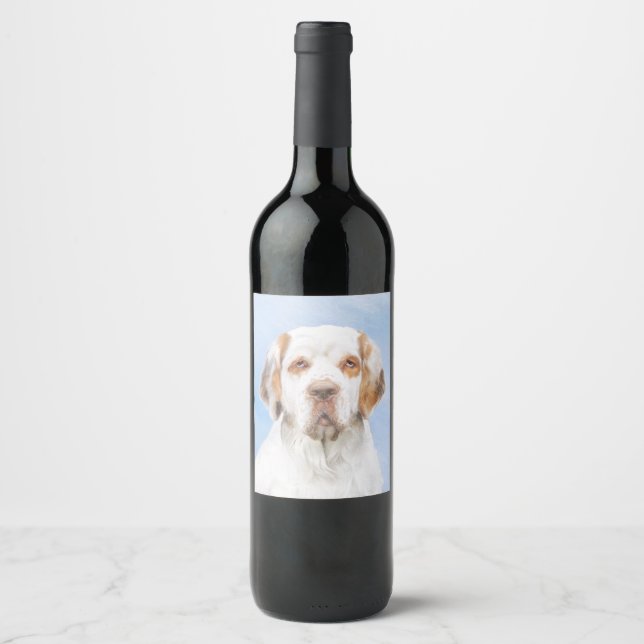 Clumber Spaniel Painting - Cute Original Dog Art Wine Label (Front)