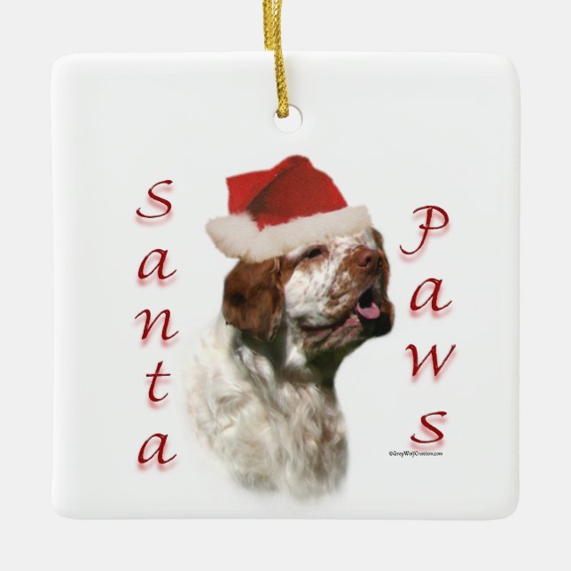 Clumber Spaniel Santa Paws Ceramic Ornament (Front)