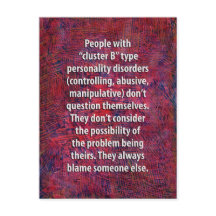 Cluster “B” Personality Disorders Postcard