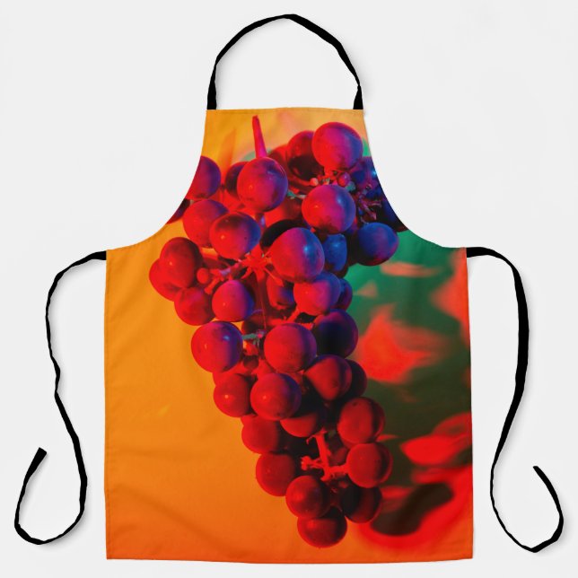 Cluster of blue grape in orange neon light. Food b Apron (Front)