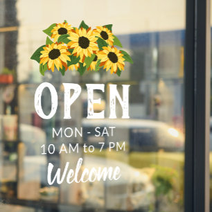 Cluster of Bright Sunflowers Open Hours Welcome