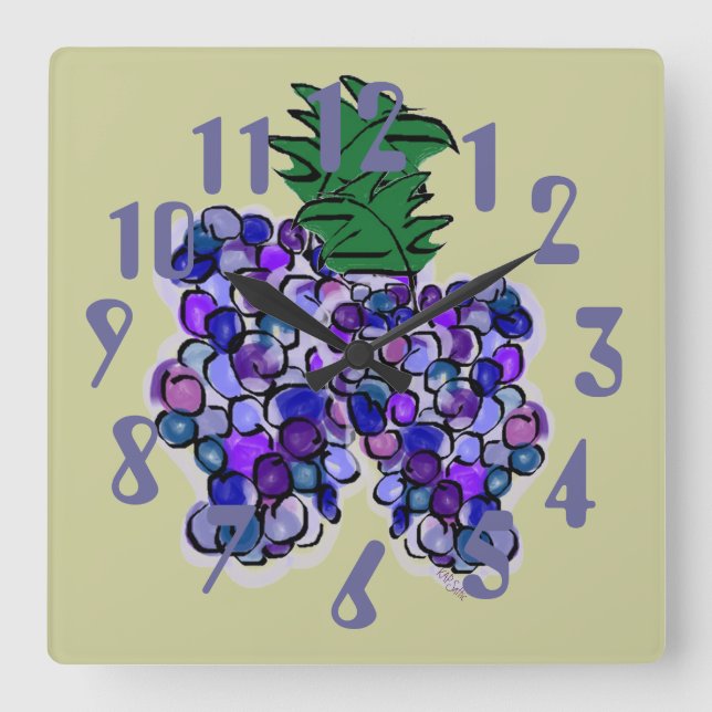 Cluster of Grapes (sage) Square Wall Clock (Front)