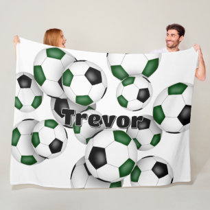 cluster of green black soccer balls boys girls fleece blanket