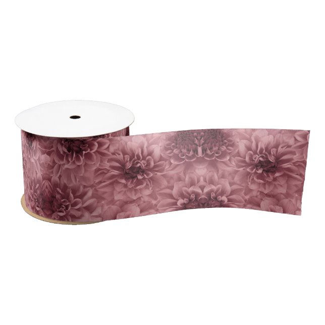 Cluster of Light Mauve Dahlias Floral Satin Ribbon (Spool)