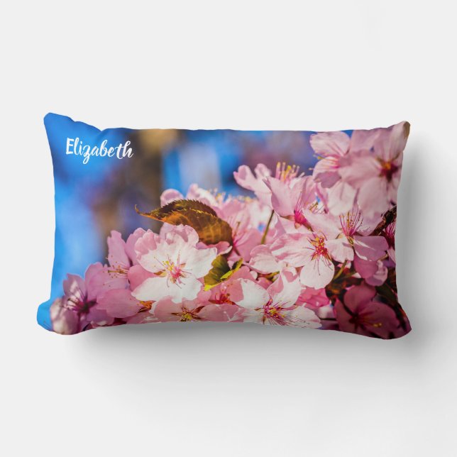 Cluster Of Pink Cherry Blossoms, Blue Sky Lumbar Cushion (Front)