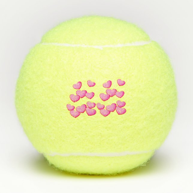 Cluster of Pretty Vibrant Hearts Shades of Pink Tennis Balls (Front)