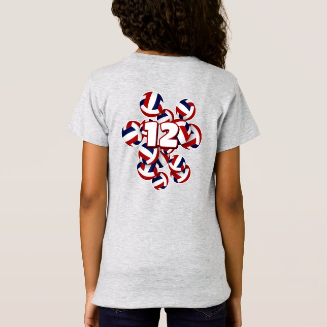 cluster of red white blue volleyballs athlete name T-Shirt (Back)
