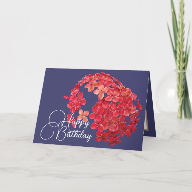Cluster of Small Red Flowers Navy Background Card (Front)