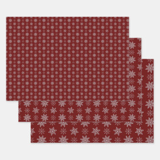 Cluster of Snowflakes on Deep Red Wrapping Paper Sheet