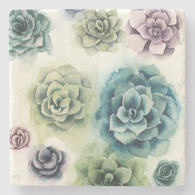 Cluster of Succulents Stone Coaster (Front)