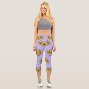 Cluster Of Yellow Cartoon Lillies Capri Leggings