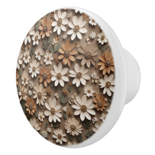 Clustered 3d flowers in a minimalistic style ceramic knob