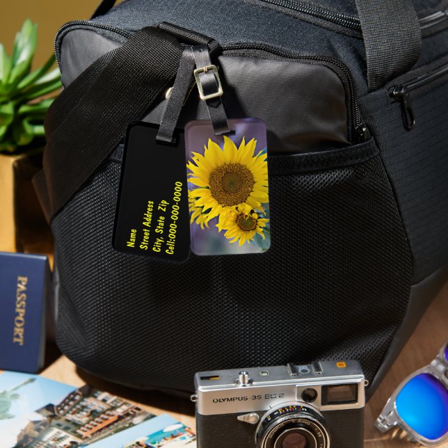 Clustered Sunflowers Close-Up Photo Custom Luggage Tag (Front & Back)