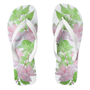 clusters of pretty pink flowers and leafs floral jandals