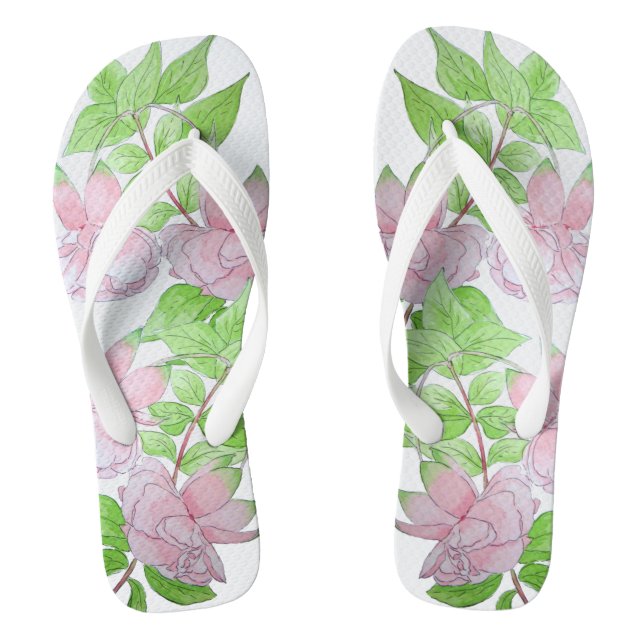 clusters of pretty pink flowers and leafs floral jandals (Footbed)