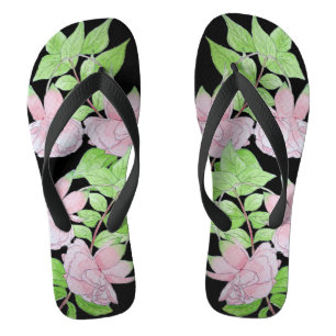 clusters of pretty pink flowers and leafs floral jandals