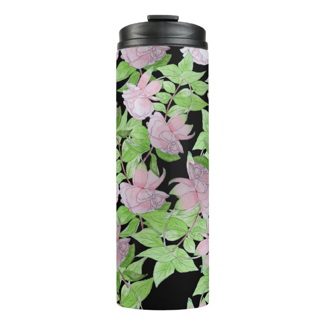 clusters of pretty pink flowers and leafs floral thermal tumbler (Front)