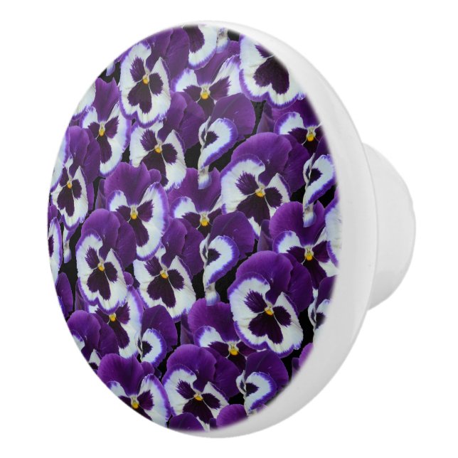 Clusters of Purple White Pansies: Harmonious Grace Ceramic Knob (Right)