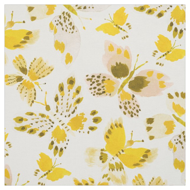 CLUTTERFLIES Yellow Butterfly Print Fabric (Swatch)