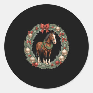 Clydesdale Christmas Horses & A X-mas Wreath Classic Round Sticker