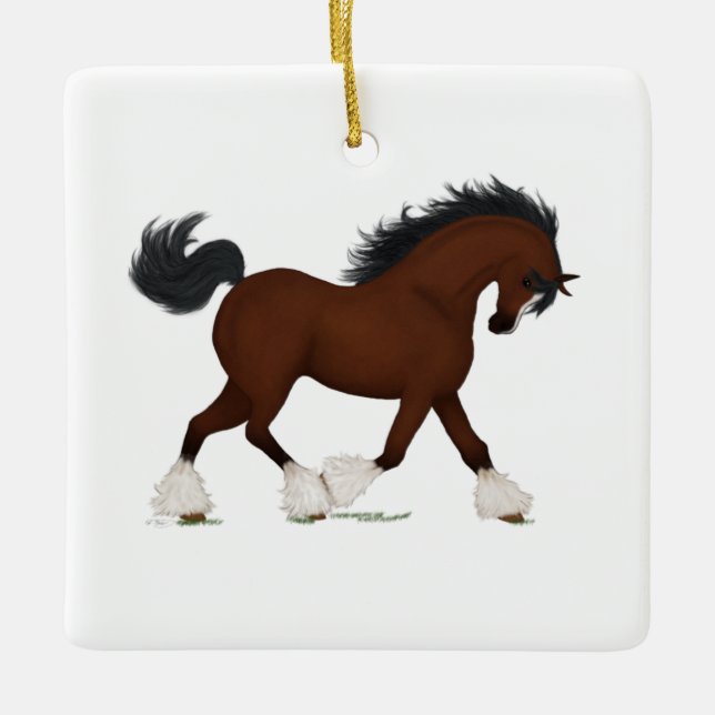 Clydesdale Horse Bay Draft Horse with Blaze Ceramic Ornament (Front)