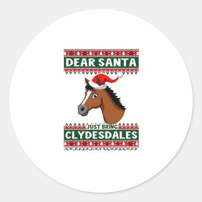 Clydesdale Horse Christmas Ugly Xmas Sweater Eques Classic Round Sticker (Front)