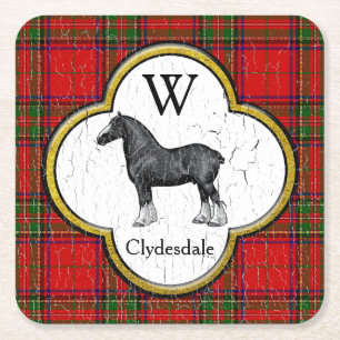 Clydesdale Plaid Monogram Personalise Square Paper Coaster