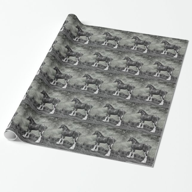 Clydesdale Stallion B&W Wrapping Paper (Unrolled)