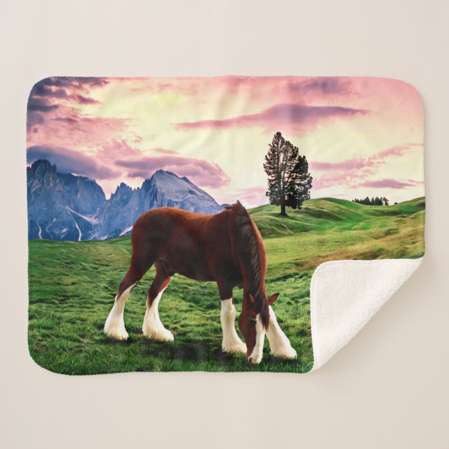 Clydesdale Sunset Sherpa Blanket (Front (Horizontal))