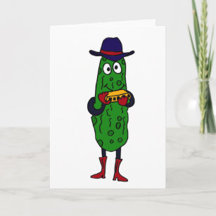 CM- Funny Pickle Playing Harmonica Cartoon Card