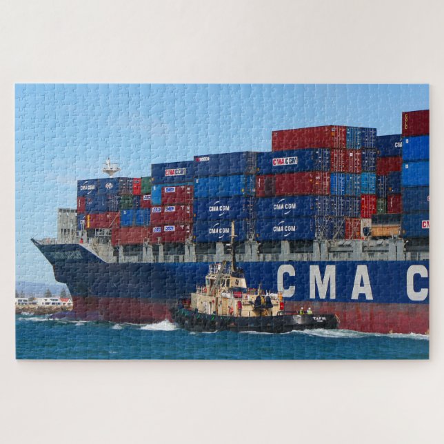 CMA CGM Lavender container ship and tug Jigsaw Puzzle (Horizontal)
