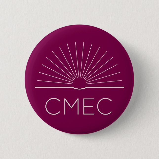 CMEC Button - deep red with white logo (Front)