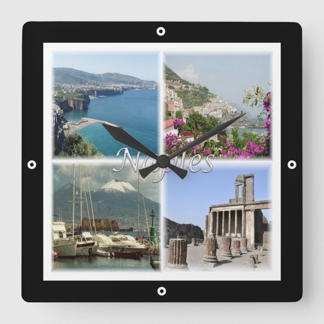 CMP035 NAPLES, Amalfi, Sorrento, Pompeii, Square Wall Clock (Front)